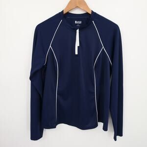 Lands End Rash Guard Navy Blue White Long Sleeve Quarter Zip Swim Pullover L
